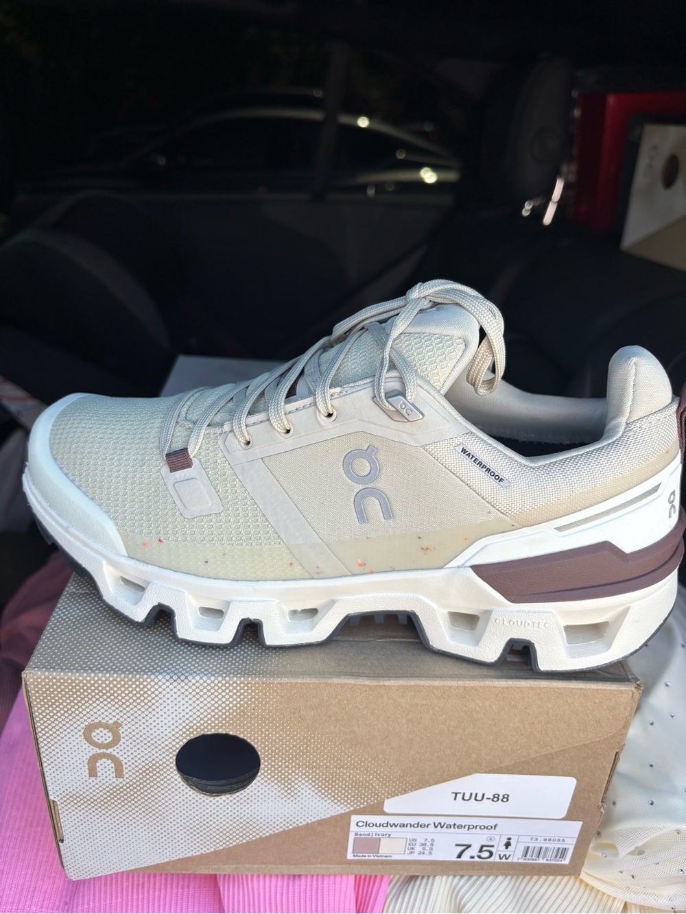 On Cloudwander Waterproof Beige Trail Shoe
